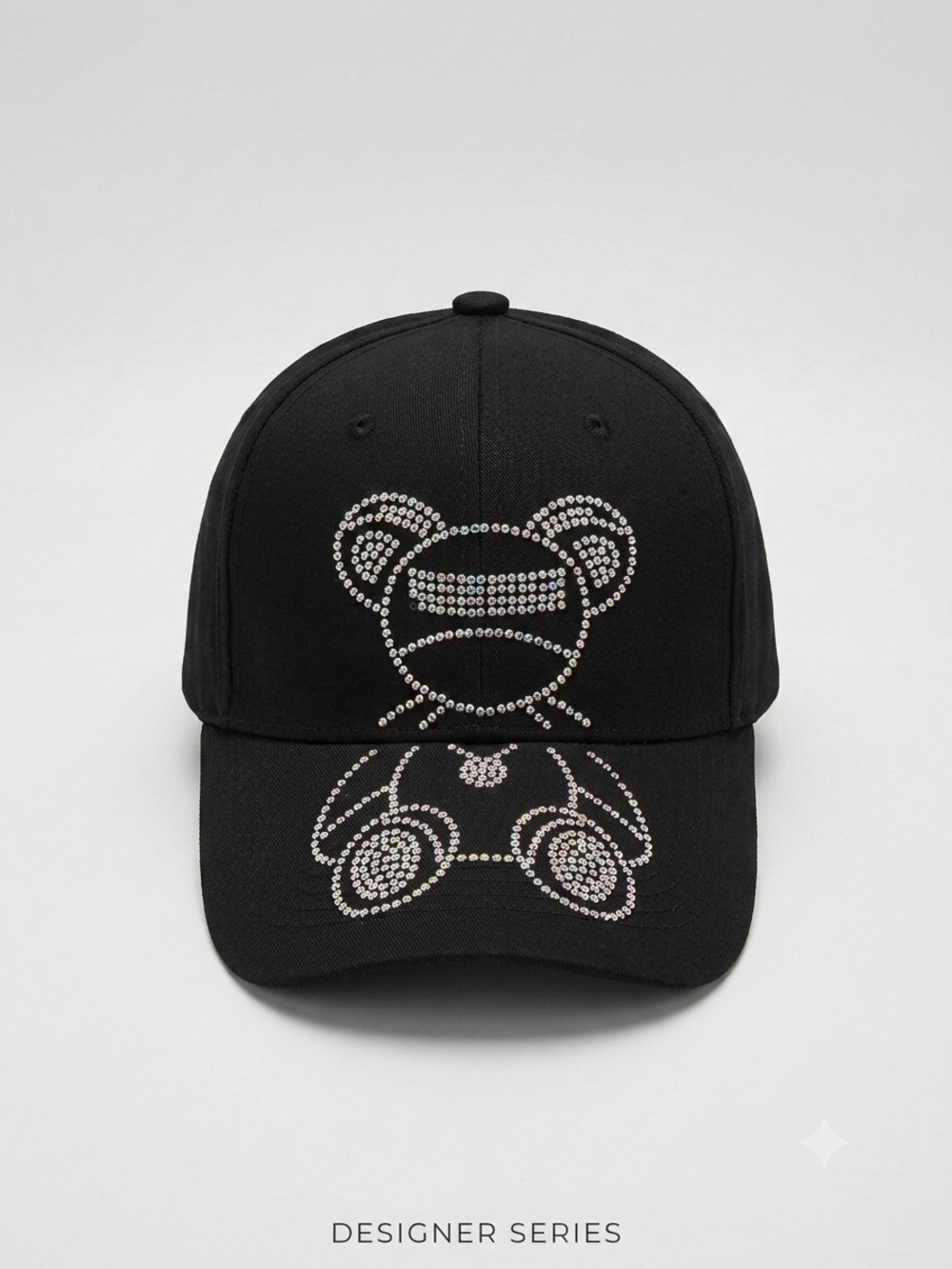 Black Rhinestone Bear Baseball Cap